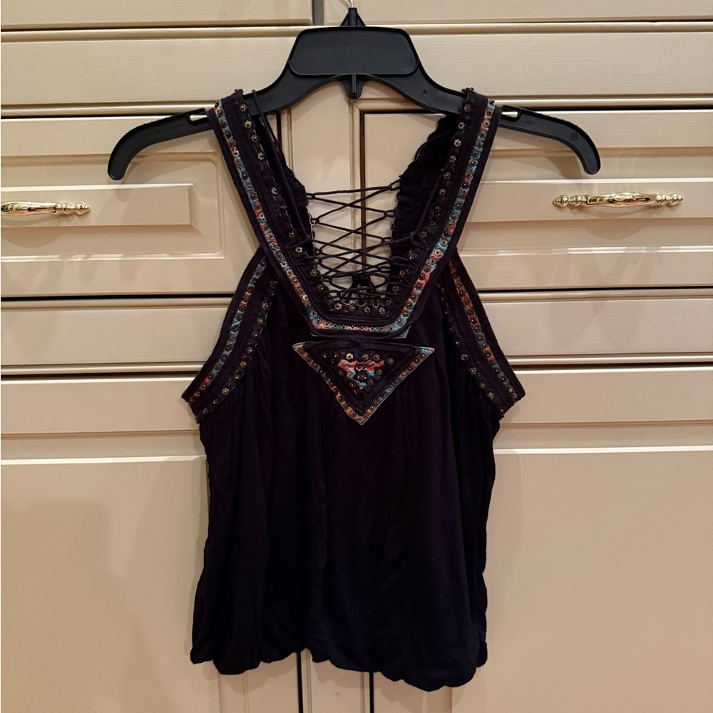 Vintage Free People Beaded Black Sleeveless Top
